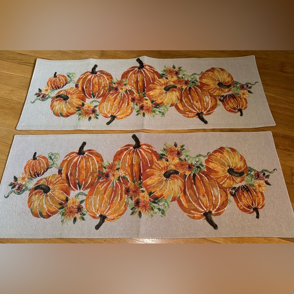 (2) Pumpkin and Floral Table Runners